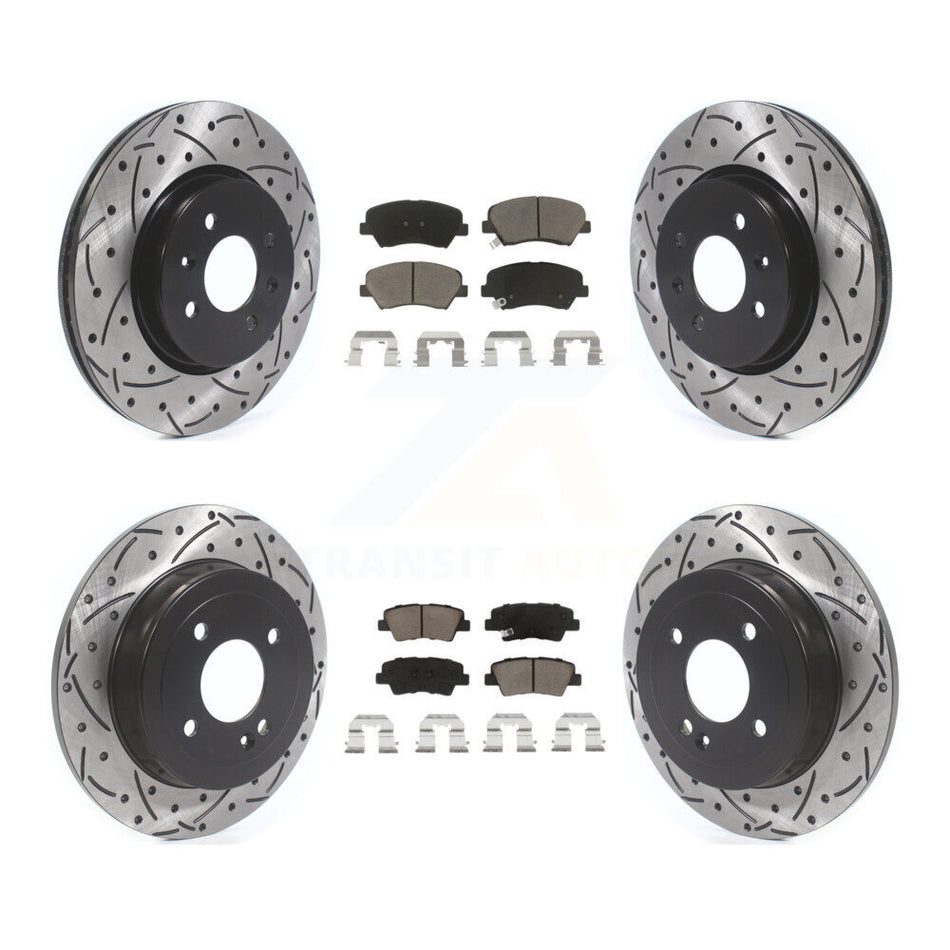 Front Rear Coated Drilled Slotted Disc Brake Rotors And Ceramic Pads Kit For Kia Rio KDC-100382