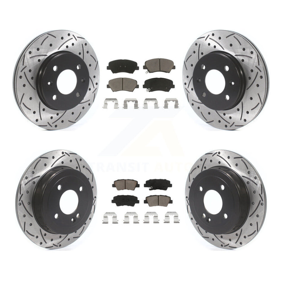 Front Rear Coated Drilled Slotted Disc Brake Rotors And Ceramic Pads Kit For Hyundai Accent Kia Rio KDC-100383