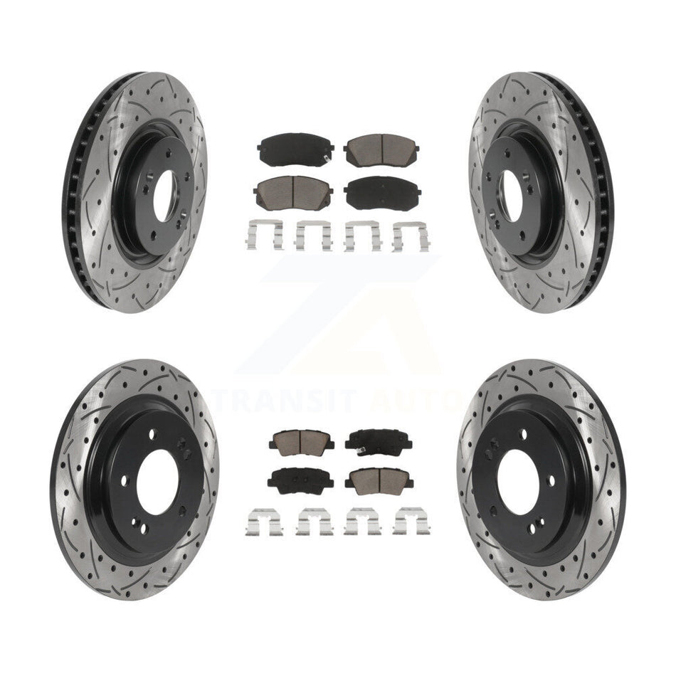 Front Rear Coated Drilled Slotted Disc Brake Rotors And Ceramic Pads Kit For 2015 Hyundai Sonata GAS engine With Power Operated Parking KDC-100384