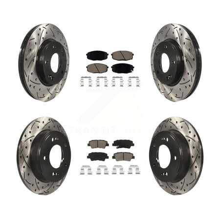 Front Rear Coated Drilled Slotted Disc Brake Rotor Ceramic Pad Kit For 2014-2016 Kia Soul KDC-100386