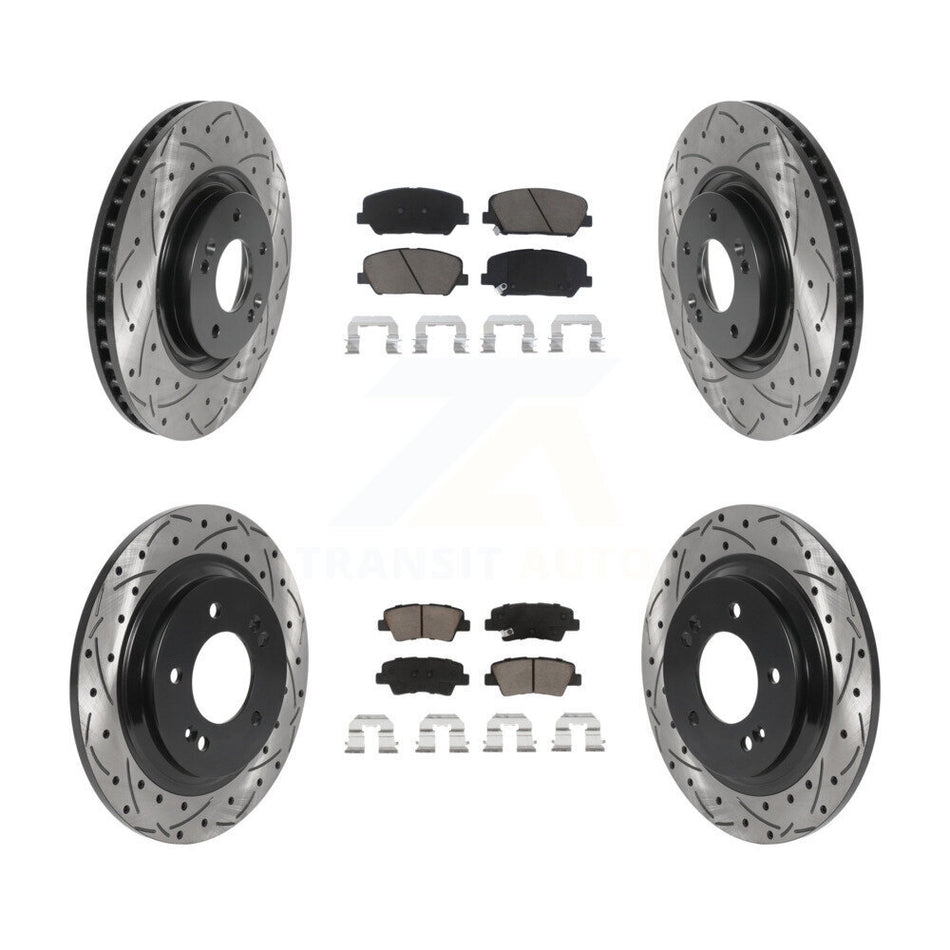 Front Rear Coated Drilled Slotted Disc Brake Rotors And Ceramic Pads Kit For 2013-2015 Kia Optima 2.0L With Electric Parking KDC-100387