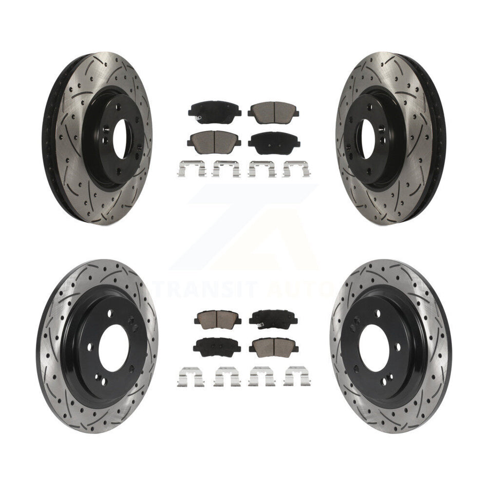 Front Rear Coated Drilled Slotted Disc Brake Rotors And Ceramic Pads Kit For Kia Optima With Electric Parking KDC-100388