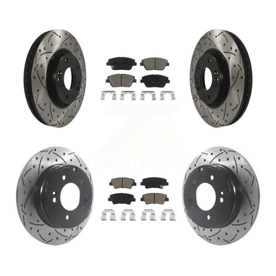 Front Rear Coated Drilled Slotted Disc Brake Rotors And Ceramic Pads Kit For Hyundai Sonata Kia Optima KDC-100390