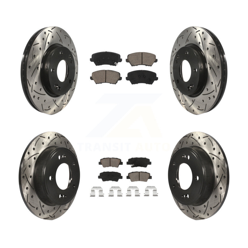 Front Rear Drilled Slot Brake Rotor Ceramic Pad Kit For Hyundai Elantra GT Kia Forte Koup KDC-100391