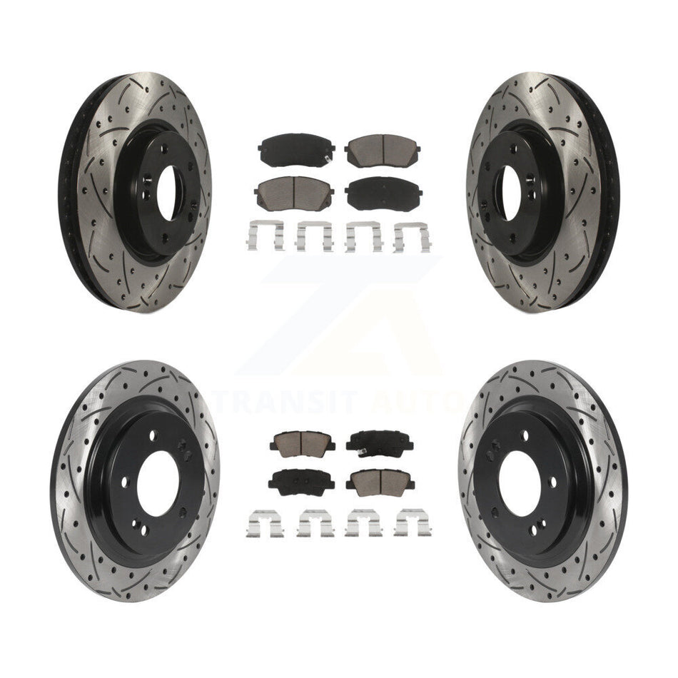 Front Rear Coated Drilled Slotted Disc Brake Rotors And Ceramic Pads Kit For Kia Soul EV KDC-100394