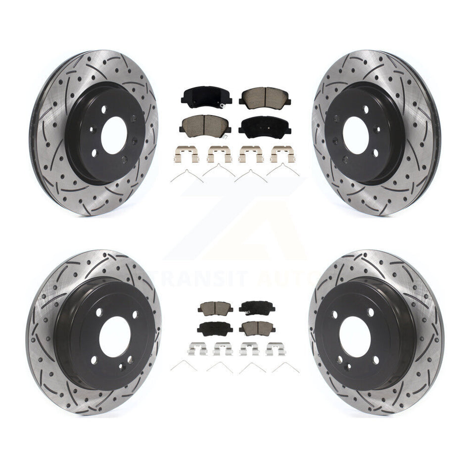 Front Rear Coated Drill Slot Disc Brake Rotors Ceramic Pad Kit For Kia Rio Hyundai Accent KDC-100396