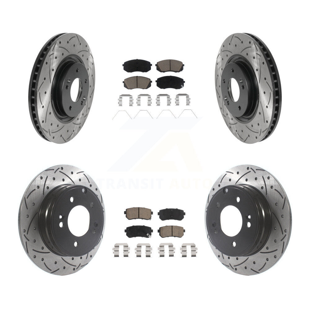 Front Rear Coated Drilled Slotted Disc Brake Rotors And Ceramic Pads Kit For Kia Optima KDC-100398