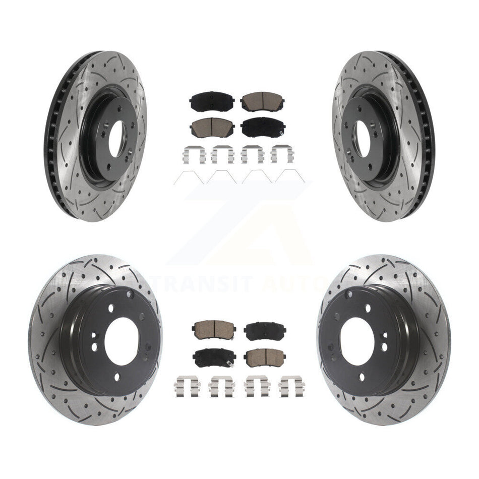 Front Rear Coated Drilled Slotted Disc Brake Rotors And Ceramic Pads Kit For Kia Optima KDC-100398