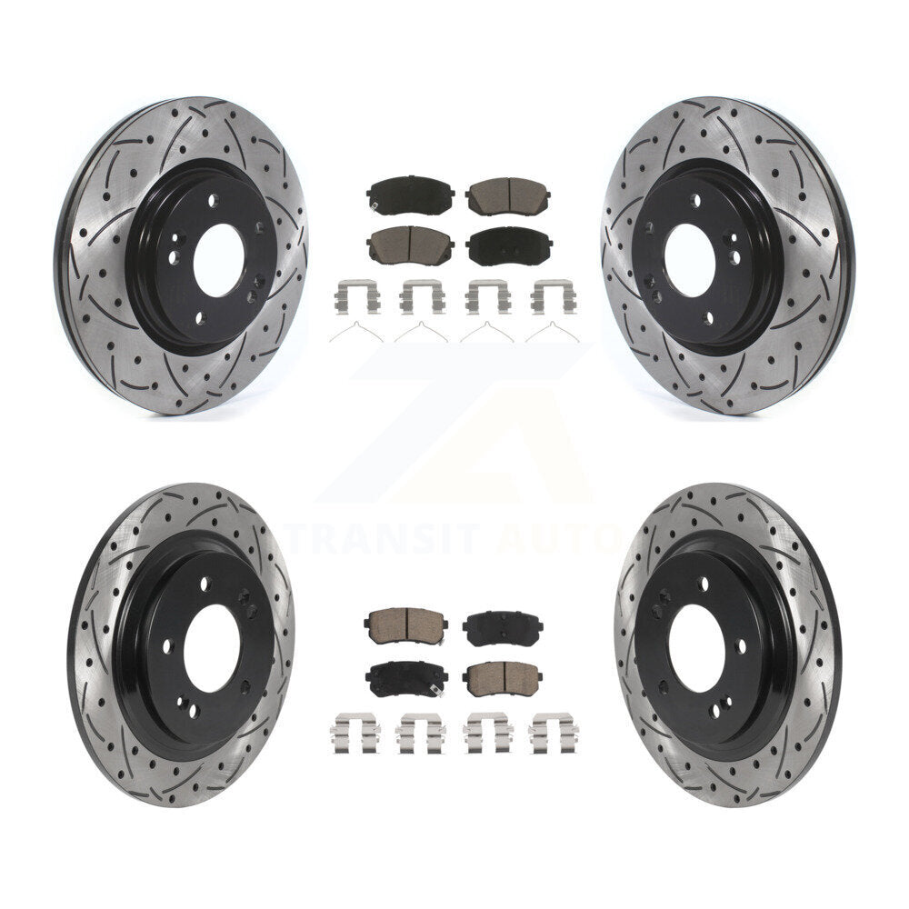 Front Rear Drill Slot Disc Brake Rotors Ceramic Pad Kit For 2016 Kia Optima LX/EX/LX 1.6T KDC-100399