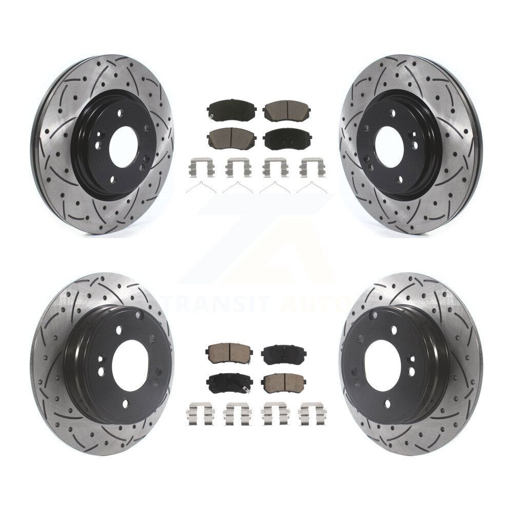 Front Rear Coated Drilled Slotted Disc Brake Rotors And Ceramic Pads Kit For Kia Optima KDC-100400