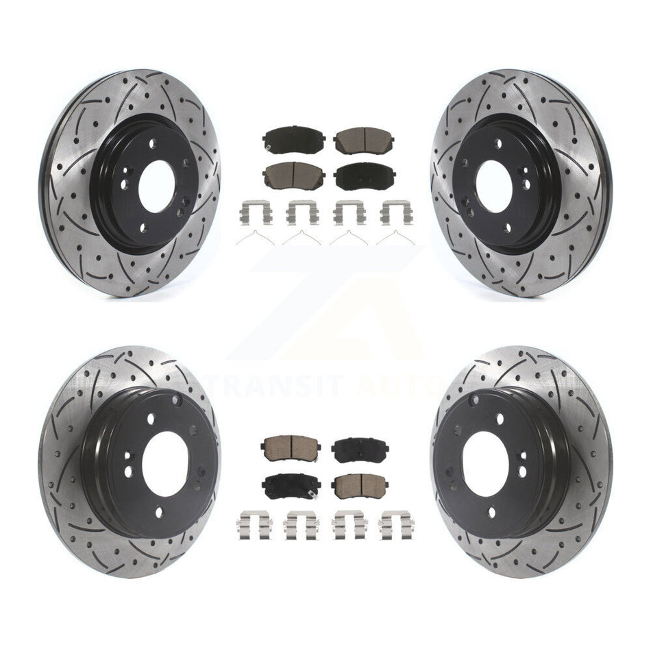 Front Rear Coated Drilled Slotted Disc Brake Rotors And Ceramic Pads Kit For Kia Optima KDC-100400