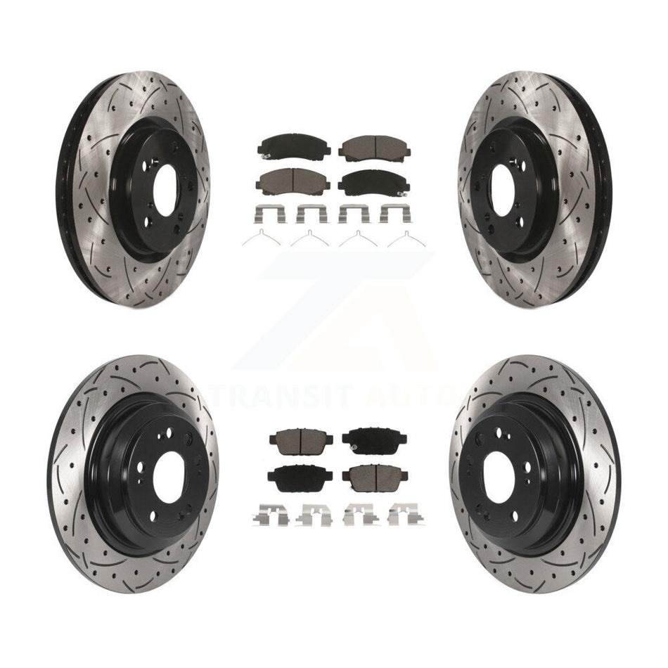 Front Rear Coated Drilled Slotted Disc Brake Rotors And Ceramic Pads Kit For 2009-2014 Acura TL KDC-100403