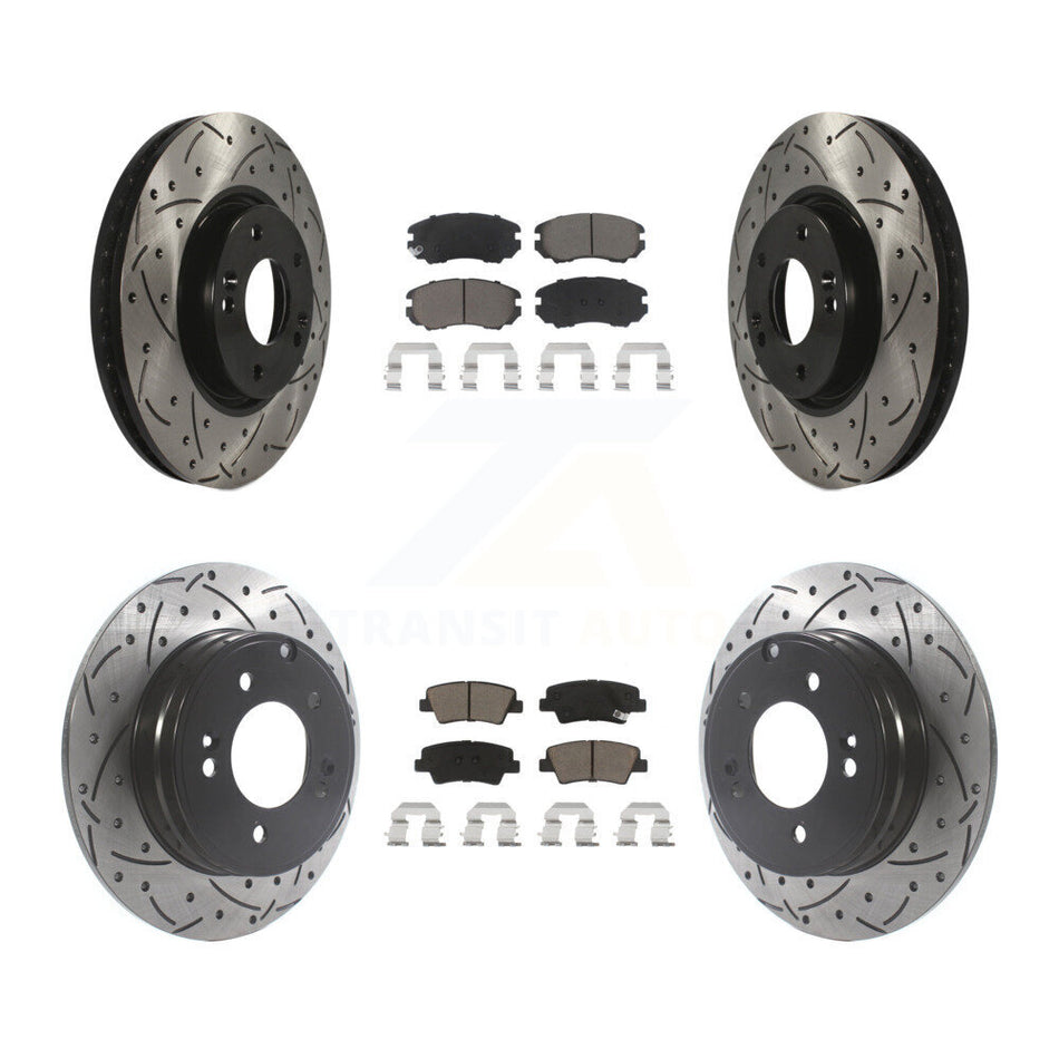 Front Rear Coated Drilled Slotted Disc Brake Rotors And Ceramic Pads Kit For Hyundai Sonata 3.3L KDC-100405