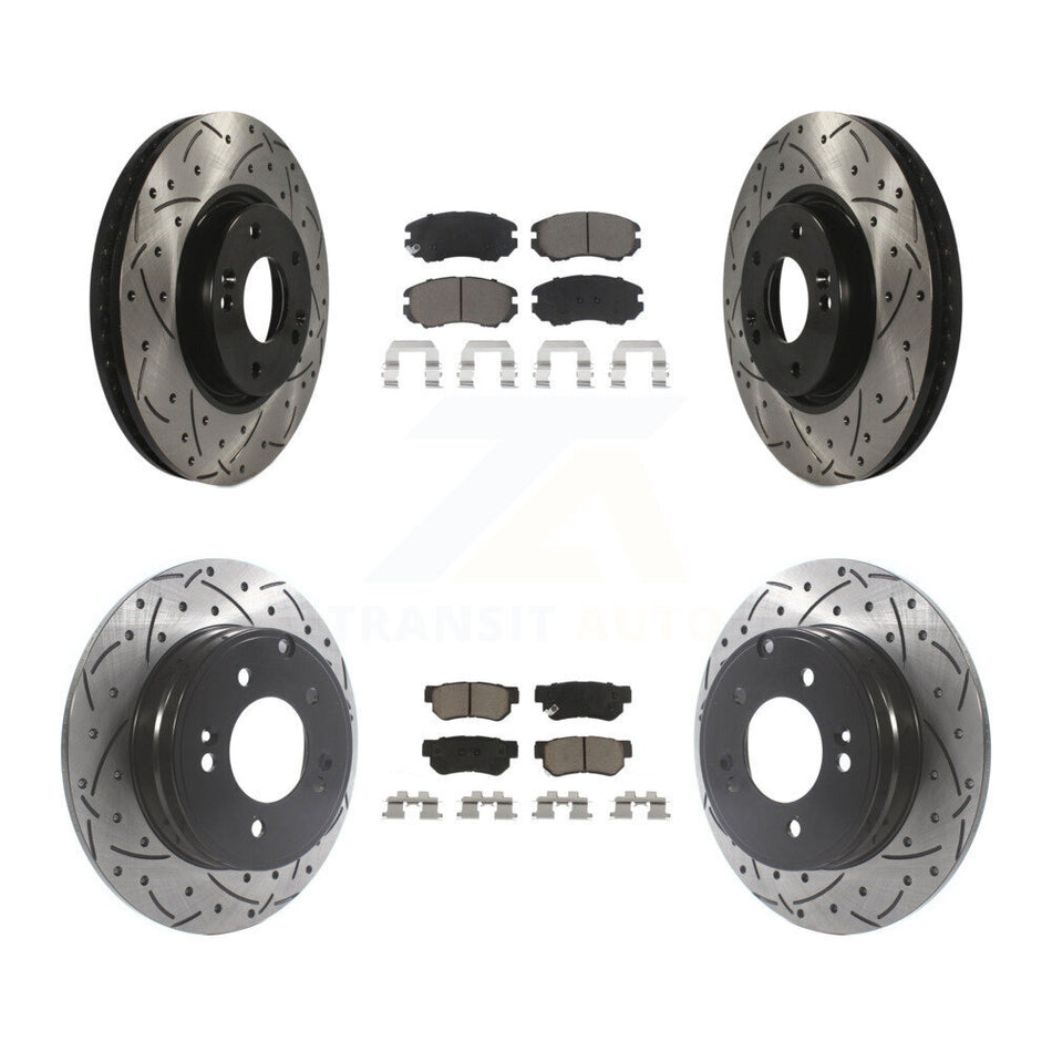 Front Rear Coated Drilled Slotted Disc Brake Rotors And Ceramic Pads Kit For Hyundai Sonata 3.3L KDC-100406