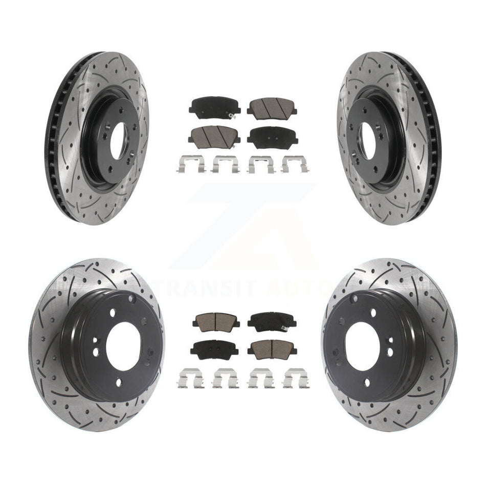 Front Rear Coated Drilled Slotted Disc Brake Rotors And Ceramic Pads Kit For Hyundai Azera KDC-100407
