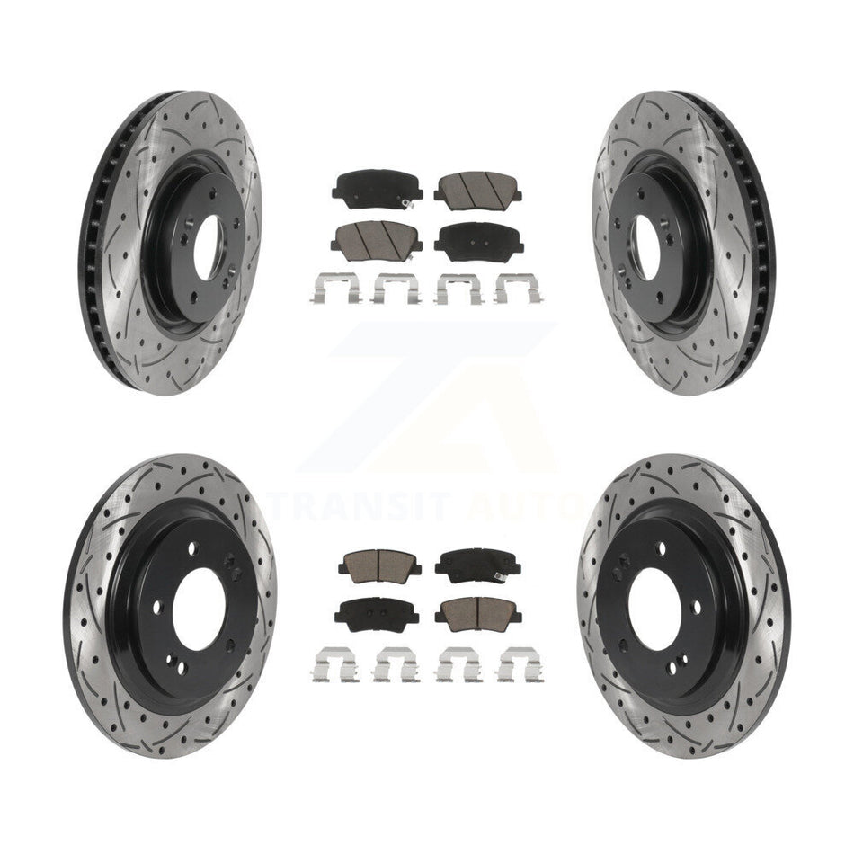 Front Rear Coated Drilled Slotted Disc Brake Rotors And Ceramic Pads Kit For 2016-2017 Hyundai Azera Limited KDC-100408