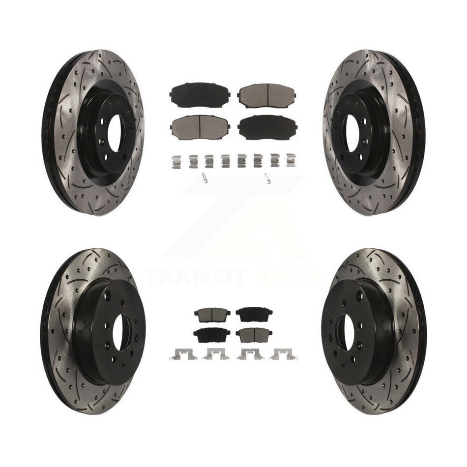 Front Rear Coated Drilled Slotted Disc Brake Rotors And Ceramic Pads Kit For 2007-2015 Mazda CX-9 KDC-100409