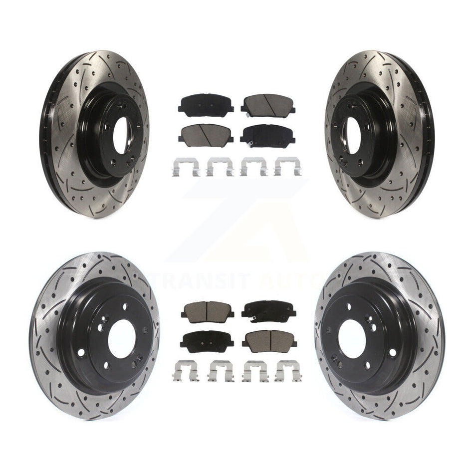 Front Rear Coated Drilled Slotted Disc Brake Rotors And Ceramic Pads Kit For Hyundai Genesis Coupe KDC-100410
