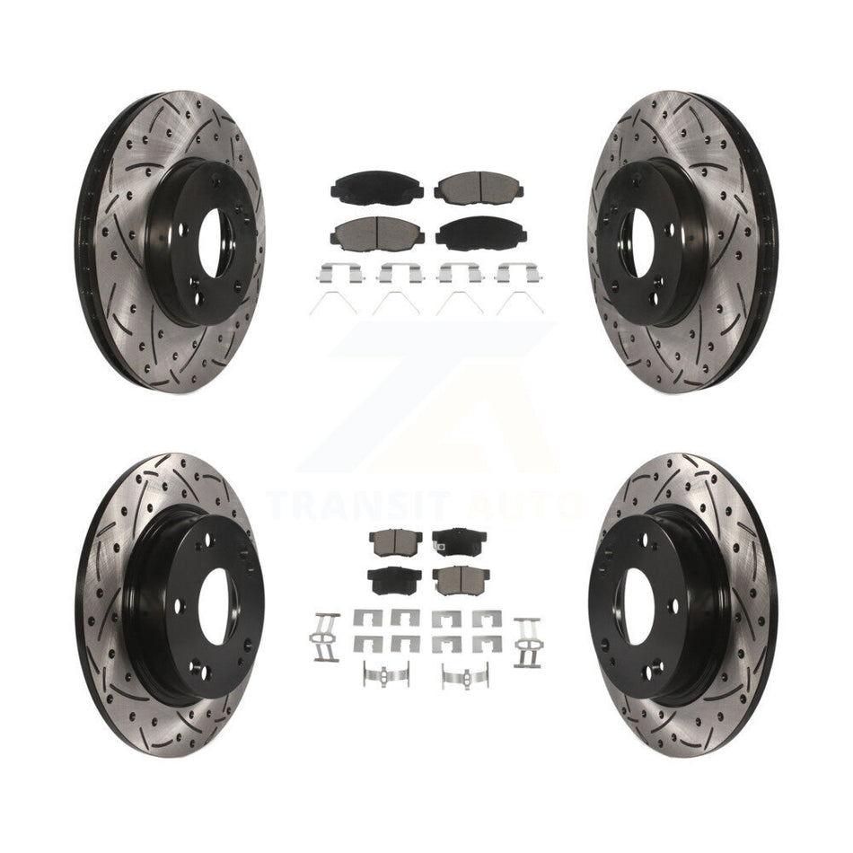 Front Rear Coated Drilled Slotted Disc Brake Rotors And Ceramic Pads Kit For 2014-2015 Honda Civic Touring KDC-100416