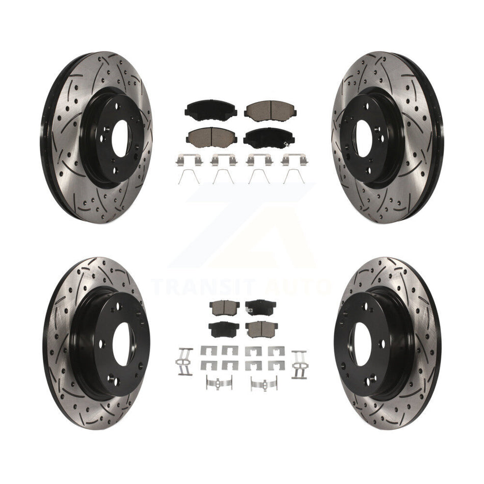 Front Rear Coated Drilled Slotted Disc Brake Rotors And Ceramic Pads Kit For Honda Civic Acura ILX KDC-100418