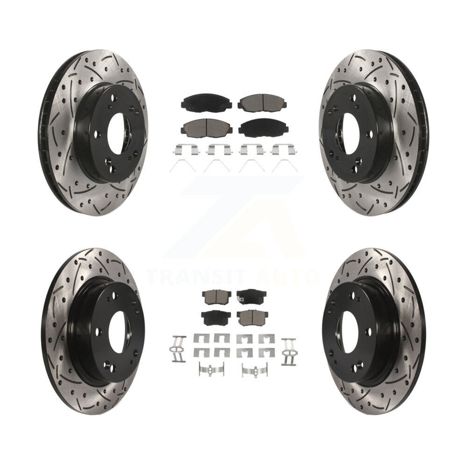 Front Rear Coated Drilled Slotted Disc Brake Rotors And Ceramic Pads Kit For Honda Civic KDC-100419