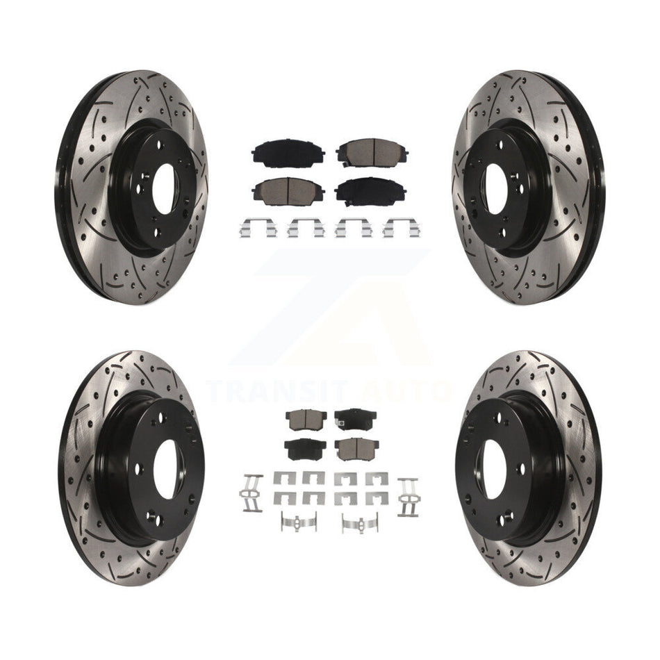 Front Rear Coated Drilled Slotted Disc Brake Rotors And Ceramic Pads Kit For Honda Civic Acura CSX KDC-100420