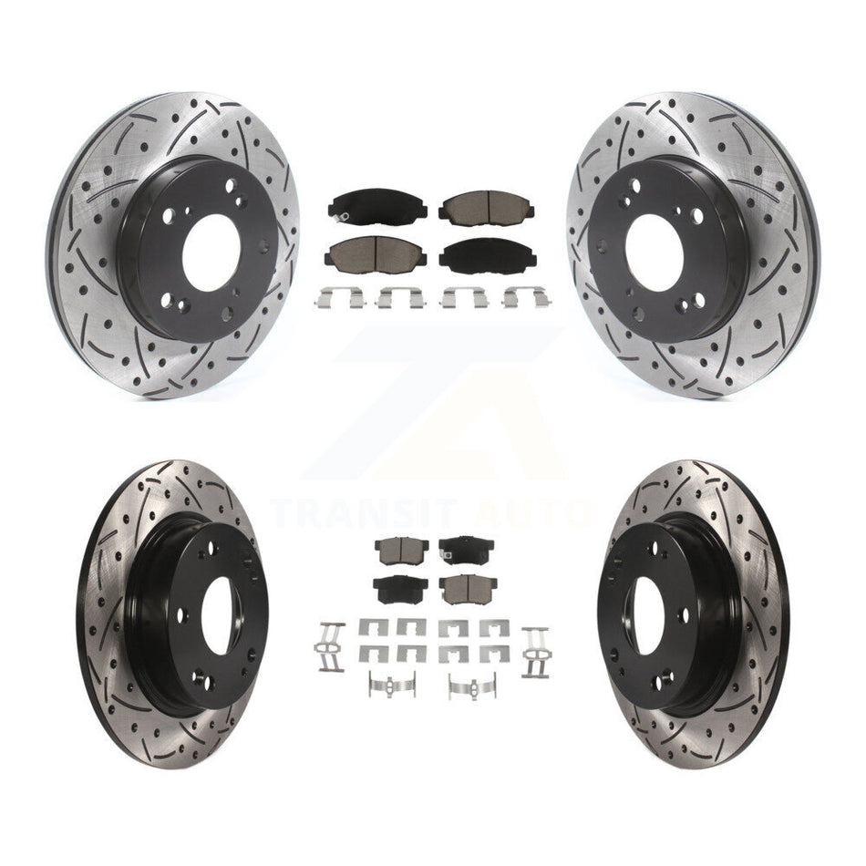 Front Rear Coated Drilled Slotted Disc Brake Rotors And Ceramic Pads Kit For Honda Civic KDC-100421