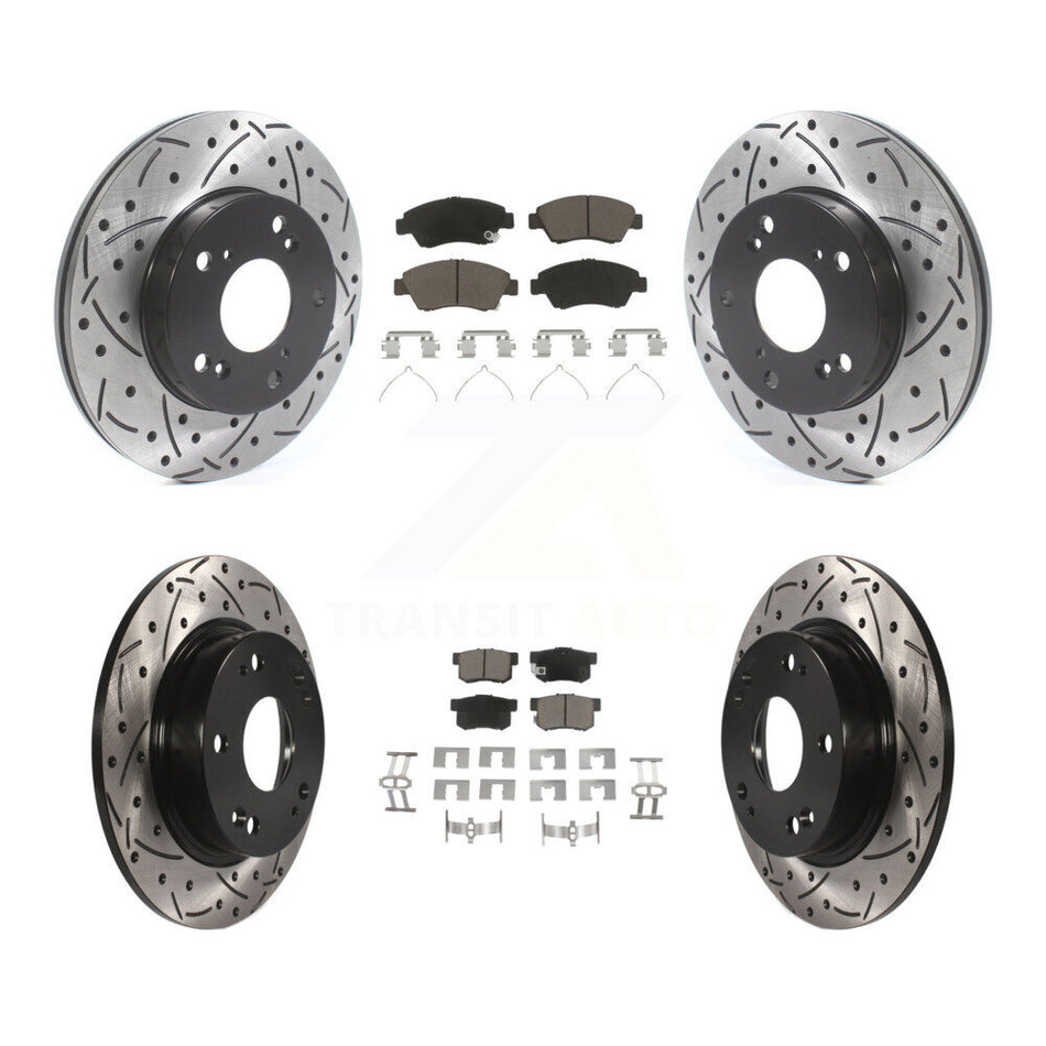 Front Rear Coated Drilled Slotted Disc Brake Rotors And Ceramic Pads Kit For Honda Civic KDC-100422