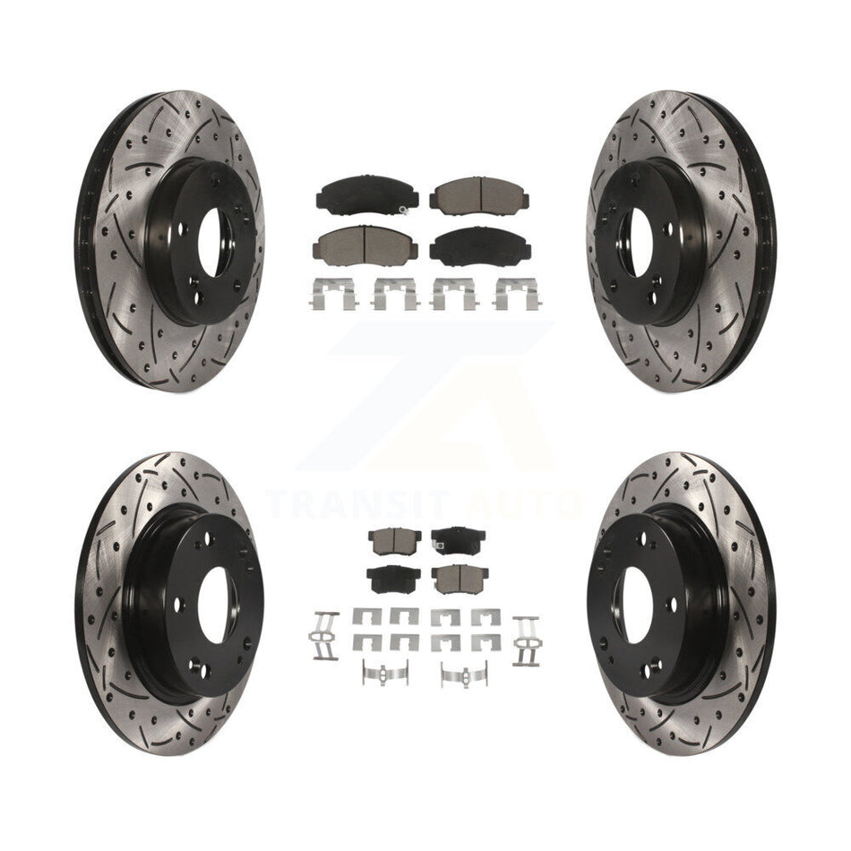 Front Rear Coated Drilled Slotted Disc Brake Rotors And Ceramic Pads Kit For Acura CSX KDC-100423