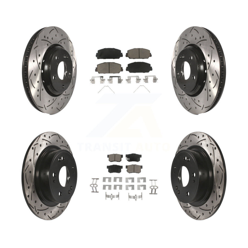 Front Rear Coated Drilled Slotted Disc Brake Rotors And Ceramic Pads Kit For 2017-2022 Acura ILX KDC-100424