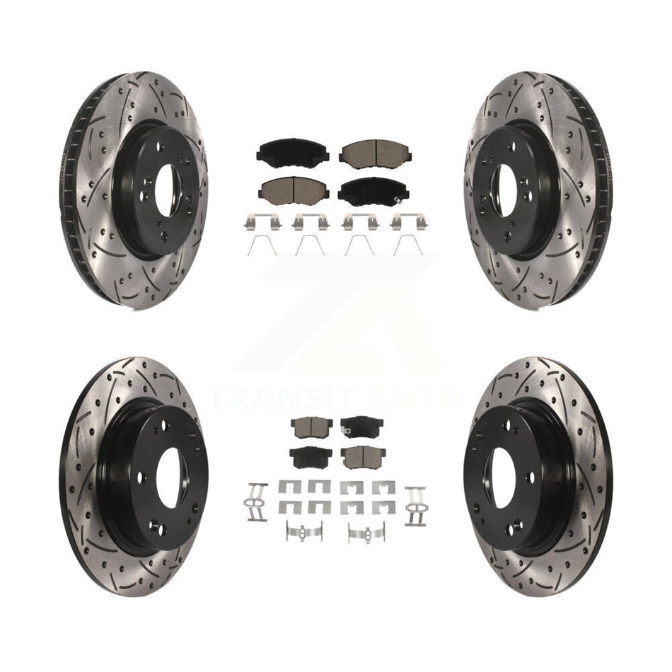 Front Rear Coated Drilled Slotted Disc Brake Rotors And Ceramic Pads Kit For 2015 Honda Civic EX with Coupe Manual transmission KDC-100425