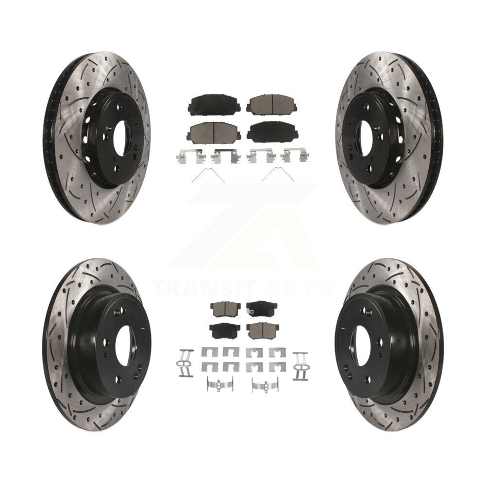 Front Rear Coated Drilled Slotted Disc Brake Rotors And Ceramic Pads Kit For 2016 Acura ILX KDC-100427