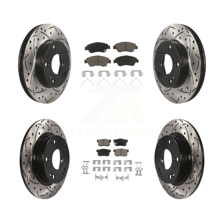 Front Rear Coated Drilled Slotted Disc Brake Rotors And Ceramic Pads Kit For 2013-2015 Acura ILX 1.5L KDC-100428