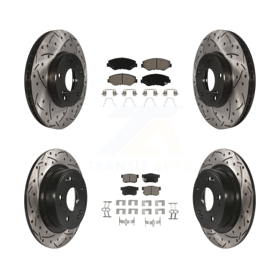 Front Rear Coated Drilled Slotted Disc Brake Rotors And Ceramic Pads Kit For Honda Accord KDC-100429