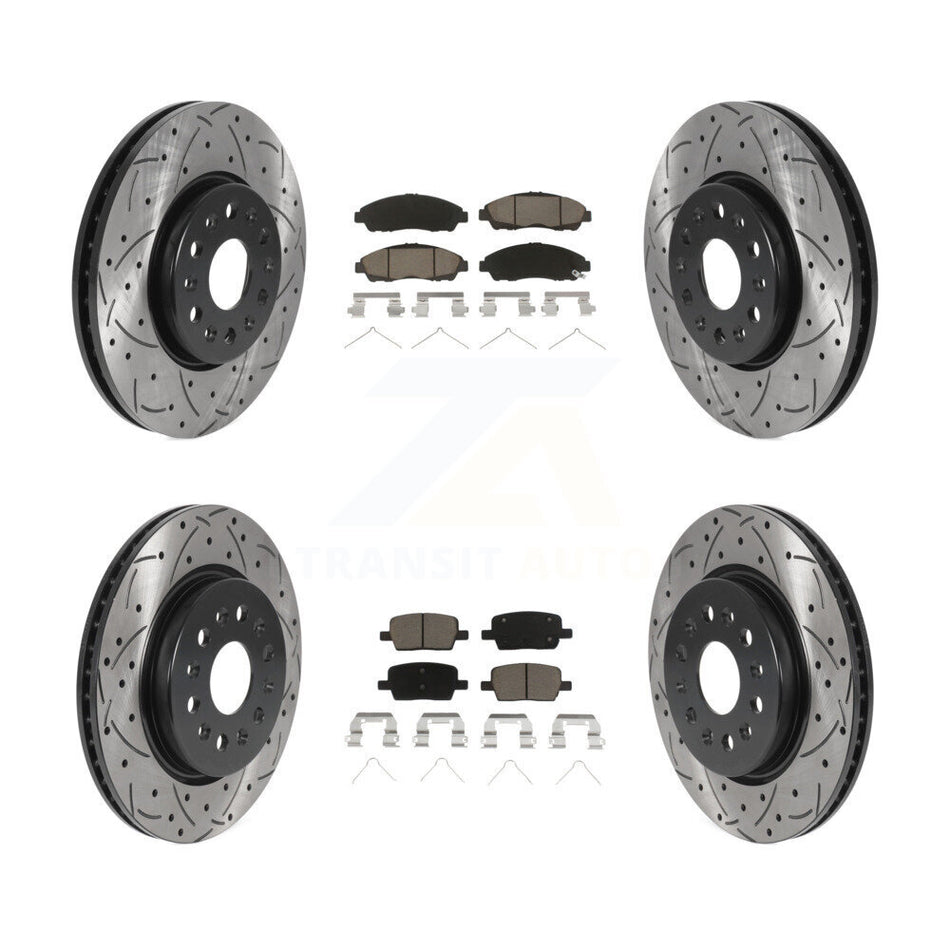 Front Rear Coated Drilled Slotted Disc Brake Rotors And Ceramic Pads Kit For Chevrolet Traverse GMC Acadia Buick Enclave Blazer KDC-100431