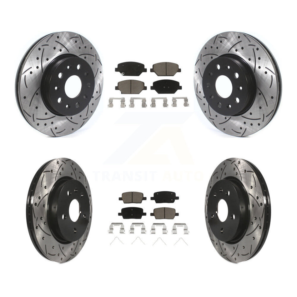 Front Rear Coated Drilled Slotted Disc Brake Rotors And Ceramic Pads Kit For Chevrolet Camaro Without Brembo Calipers KDC-100432