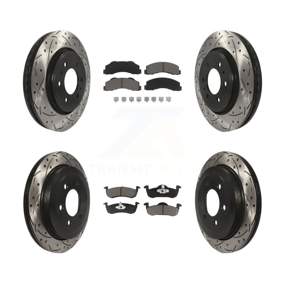 Front Rear Coated Drilled Slotted Disc Brake Rotors And Ceramic Pads Kit For 2010-2017 Ford Expedition Lincoln Navigator KDC-100437