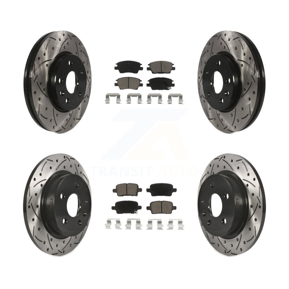 Front Rear Coated Drilled Slotted Disc Brake Rotors And Ceramic Pads Kit For 2016 Chevrolet Cruze With 268mm Diameter Rotor KDC-100441