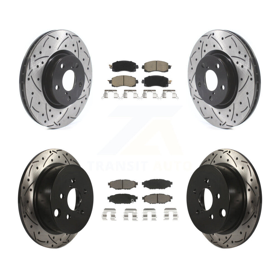 Front Rear Coated Drilled Slotted Disc Brake Rotors And Ceramic Pads Kit For 2017-2021 Subaru Impreza With 276mm Diameter Rotor KDC-100442