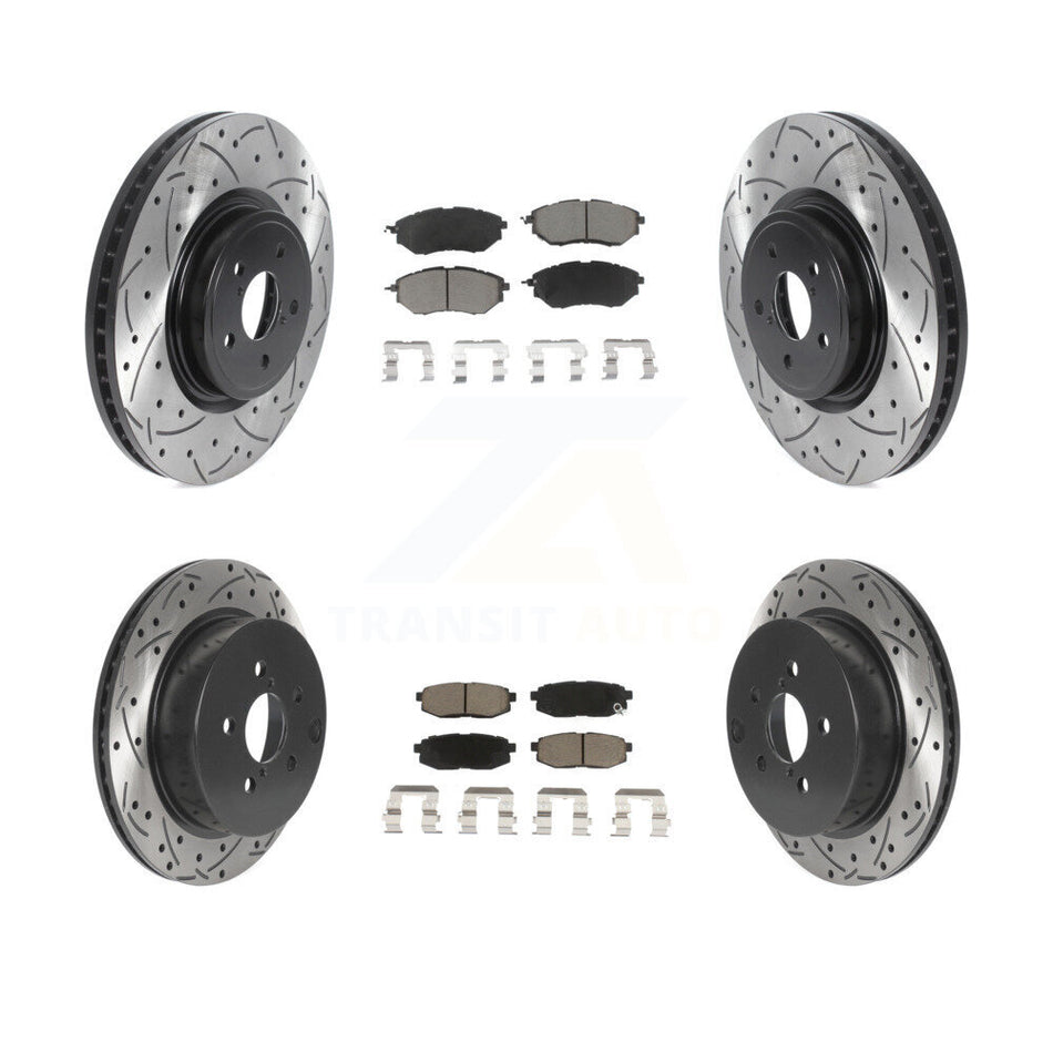 Front Rear Coated Drilled Slotted Disc Brake Rotors And Ceramic Pads Kit For 2014-2018 Subaru Forester 2.0L KDC-100445