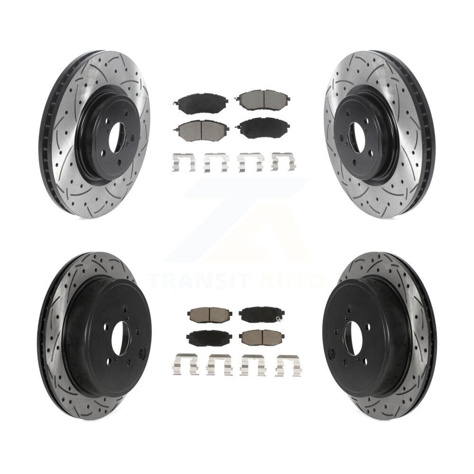 Front Rear Coated Drilled Slotted Disc Brake Rotors And Ceramic Pads Kit For Subaru Outback Legacy KDC-100448