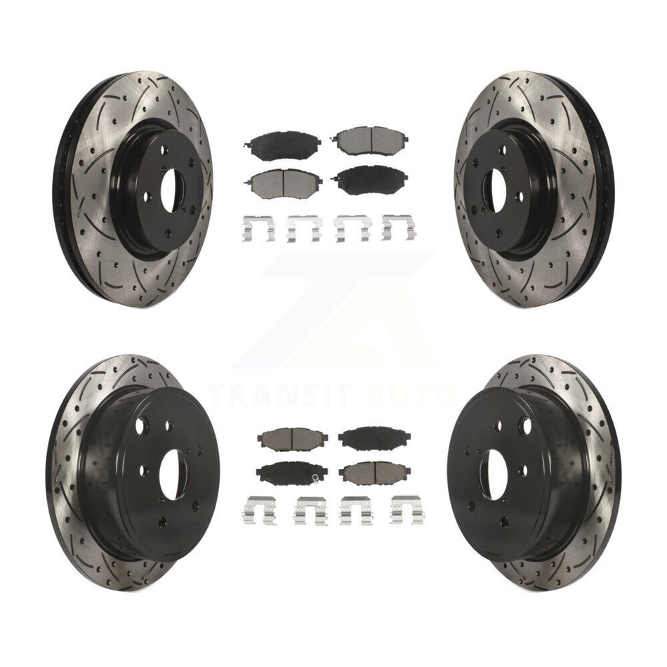 Front Rear Coated Drilled Slotted Disc Brake Rotors And Ceramic Pads Kit For Subaru WRX KDC-100449