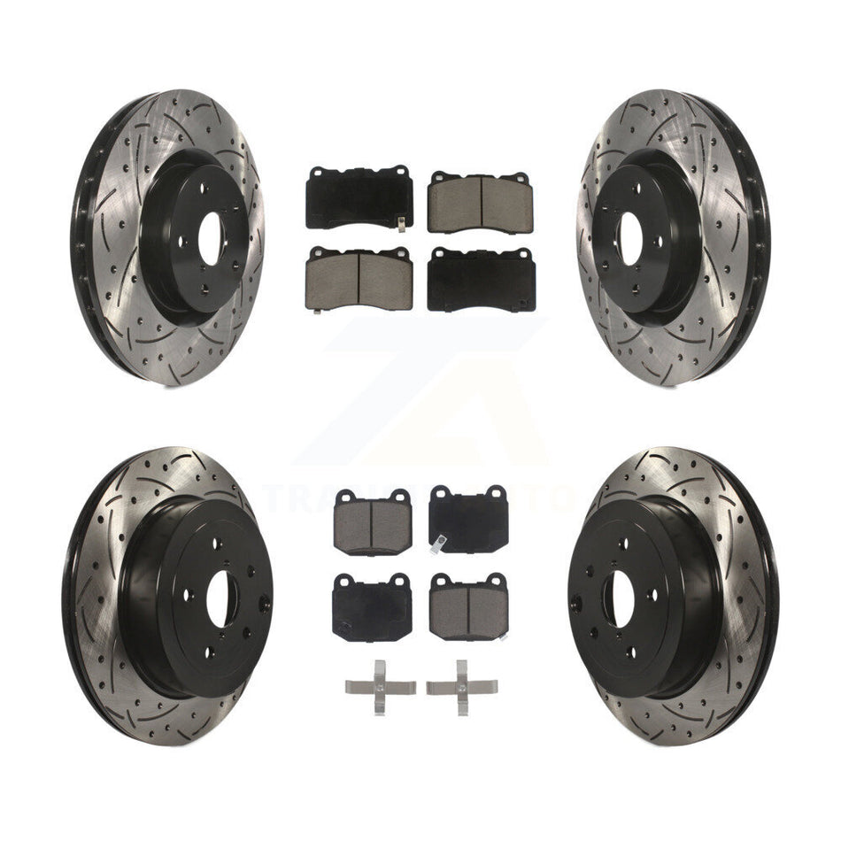 Front Rear Coated Drilled Slotted Disc Brake Rotors And Ceramic Pads Kit For Subaru Impreza WRX STI KDC-100458