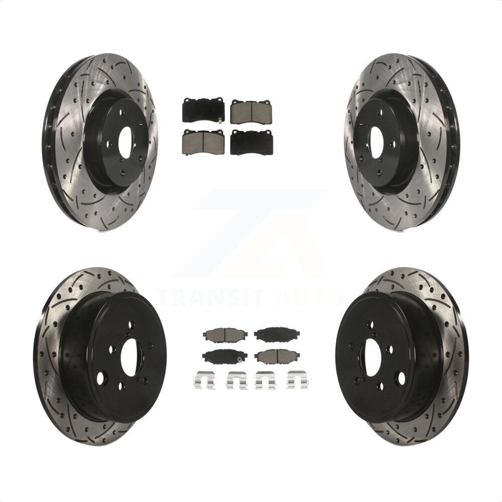 Front Rear Drill Slot Brake Rotors Ceramic Pad Kit For Subaru WRX With 15\\" Factory Wheels KDC-100462