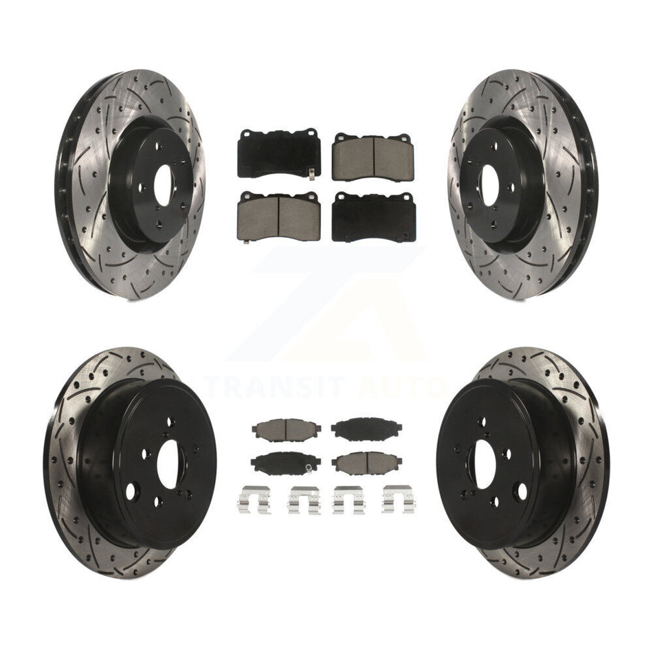 Front Rear Drill Slot Brake Rotors Ceramic Pad Kit For Subaru WRX With 15" Factory Wheels KDC-100462