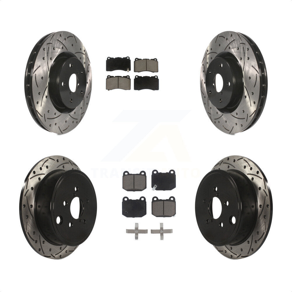 Front Rear Drill Slot Brake Rotors Ceramic Pad Kit For Subaru WRX With 17\\" Factory Wheels KDC-100466