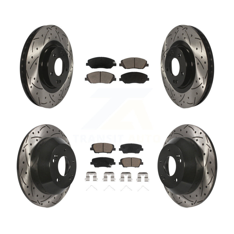 Front Rear Coated Drilled Slot Disc Brake Rotor & Ceramic Pad Kit For Hyundai Santa Fe XL KDC-100470