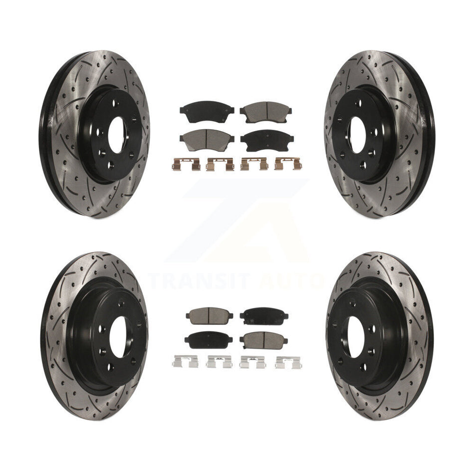 Front Rear Coated Drilled Slotted Disc Brake Rotors And Ceramic Pads Kit For 2013 Chevrolet Cruze With 292mm Diameter Rotor KDC-100474