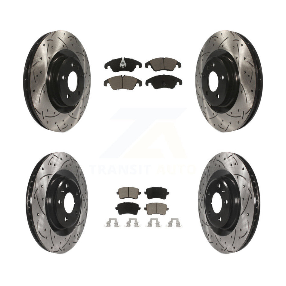 Front Rear Coated Drilled Slotted Disc Brake Rotors And Ceramic Pads Kit For Audi Q5 S5 KDC-100480