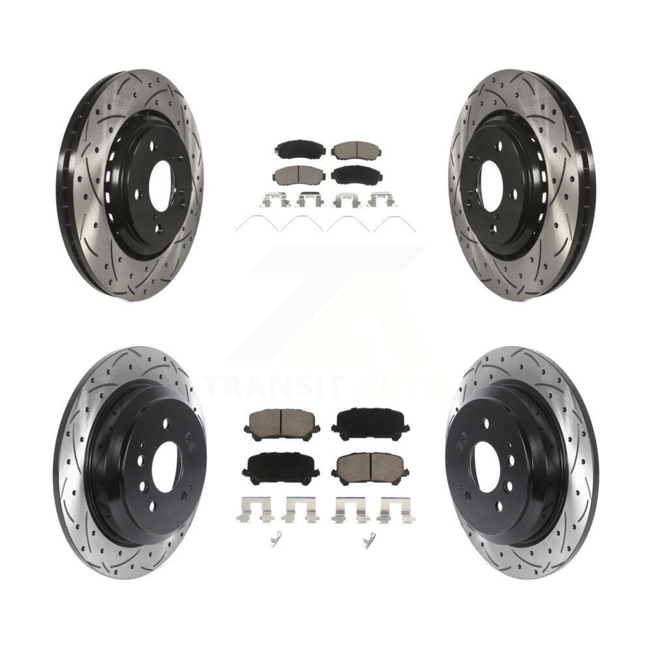 Front Rear Coated Drilled Slotted Disc Brake Rotors And Ceramic Pads Kit For 2019-2022 Honda Passport KDC-100482